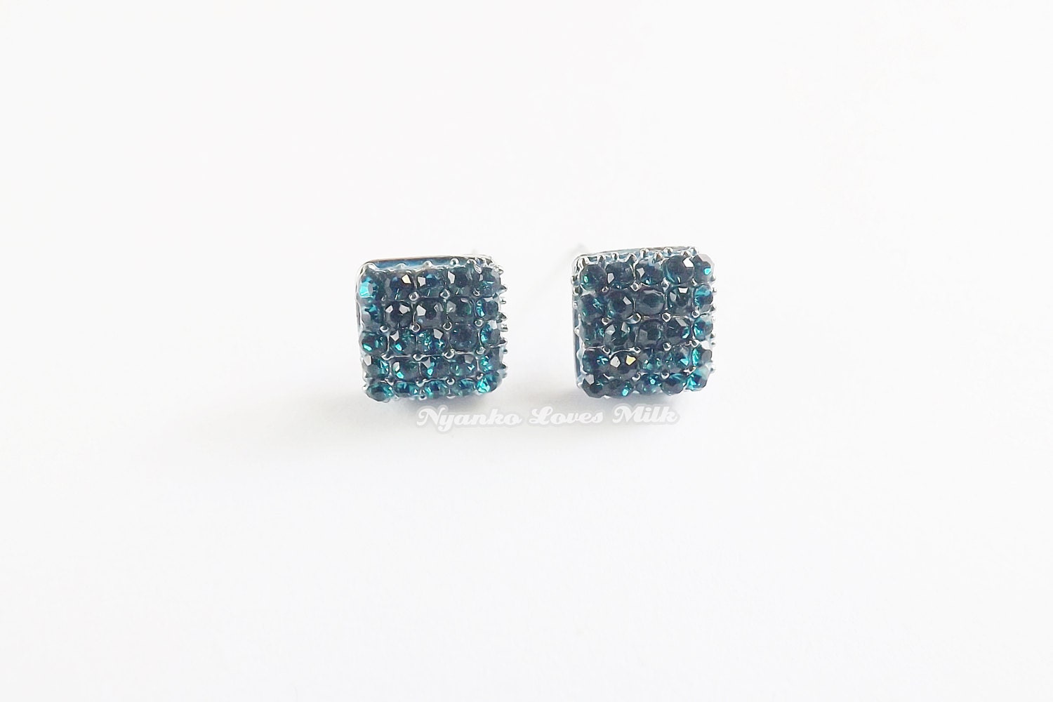 Sapphire Blue Diamond Square Stud Earrings