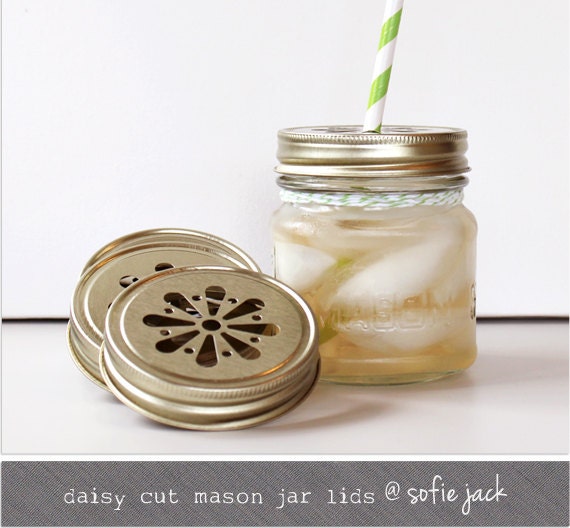 Gold Daisy Cut Mason Jar Lids 6 by sofiejack on Etsy
