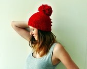Red Pom Pom Hat with texture heart