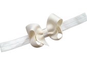 Ivory boutique bow headband - ivory baby headband, ivory newborn headband