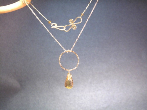 Necklace 2 Hammered circle with choice of A -grade stone