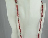 1- dainty - long coral & turquoise necklace - 23 inches long - under 40 dollars - FREE shipping in the U.S. - omg jewelry