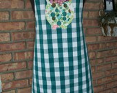 Owl Up-cycled Apron w/ Green & White Checks