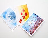 Greeting cards set of 3 flowers cards - Floral painting - Poppy painting cards -  Red flowers - Summer flowers art - Mothers day gift