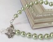 Green Pearl Bracelet - Butterfly Charm