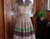 1950s Mexican Fiesta Squaw Top and Skirt/  Vintage 50s Full Circle Skirt and Top