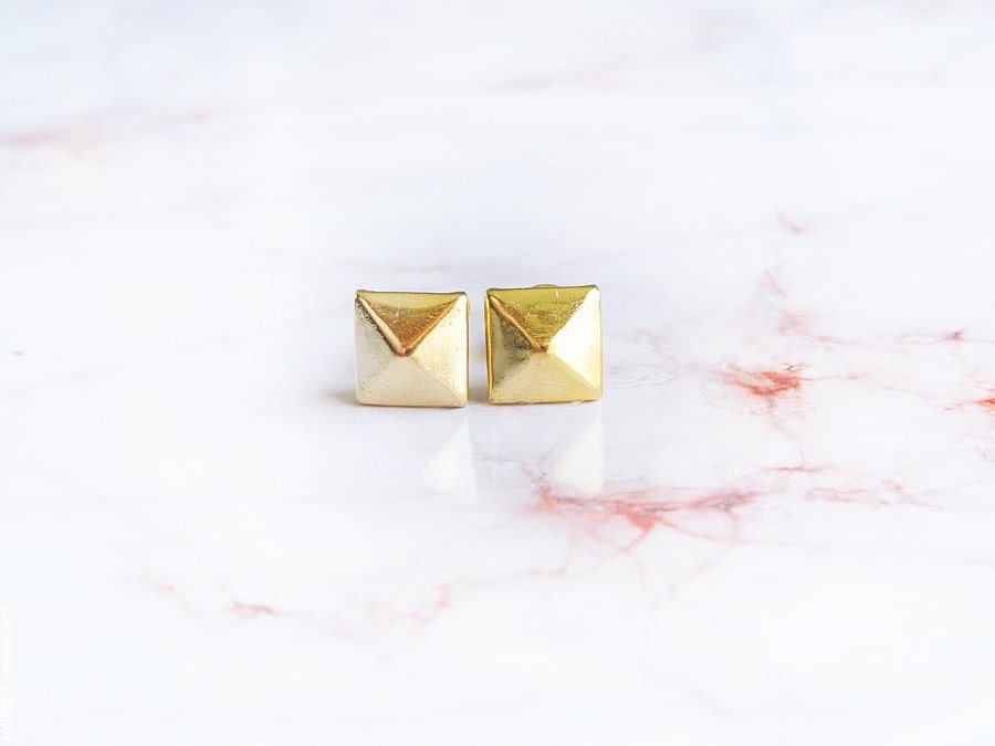 Tiny Pyramid Gold Earring Studs
