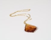 Gold Crystal Pendant Necklace w/ Gold Color Chain French Cut