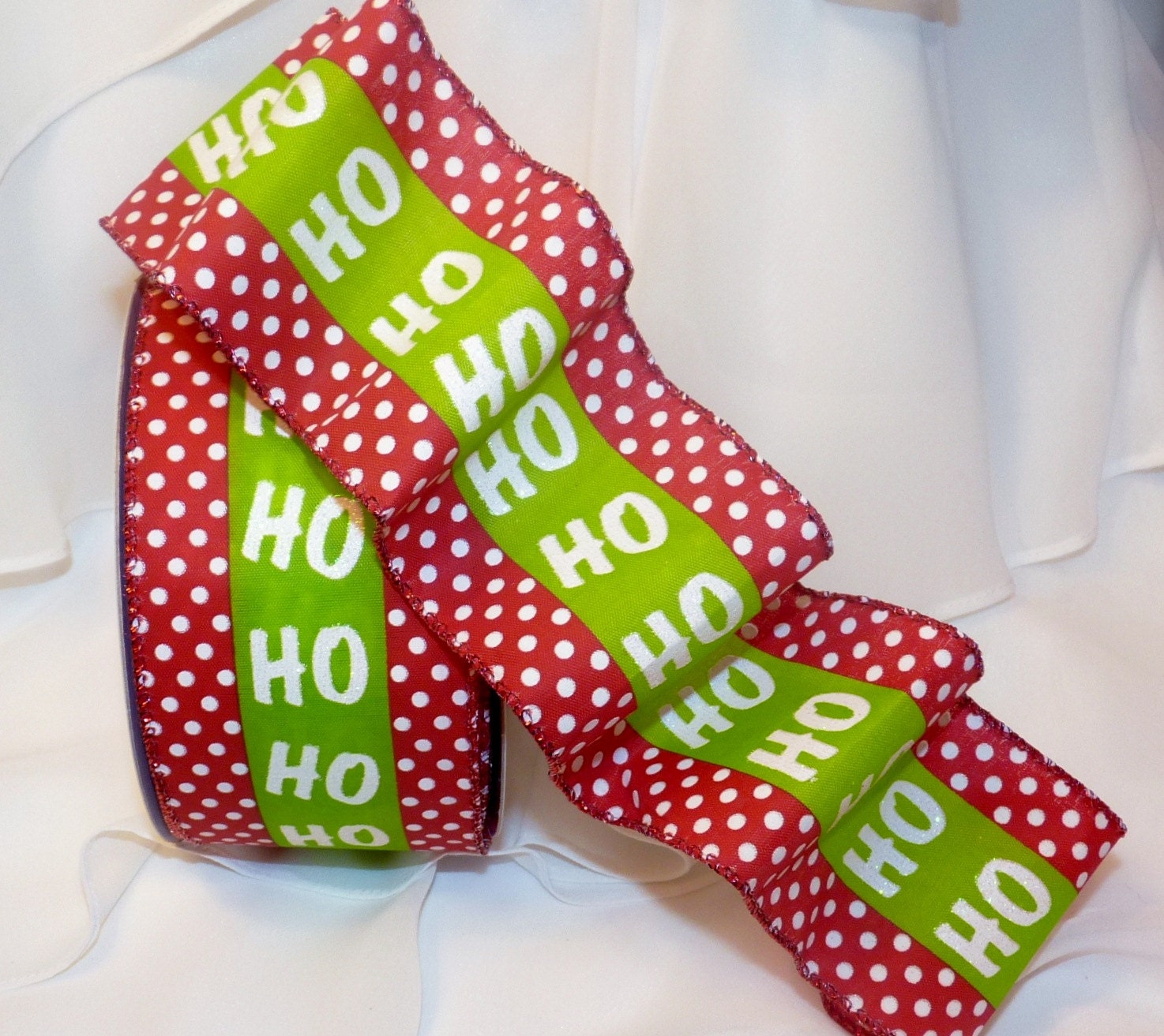 HoHoHo RED POLKA DoT RiBbOn - FaNcY Wired Ribbon CHRISTMAS SaNta HOhoHO Pretty Packages and Gifts - Hairbows - Giftwrap - Bows Il_570xn