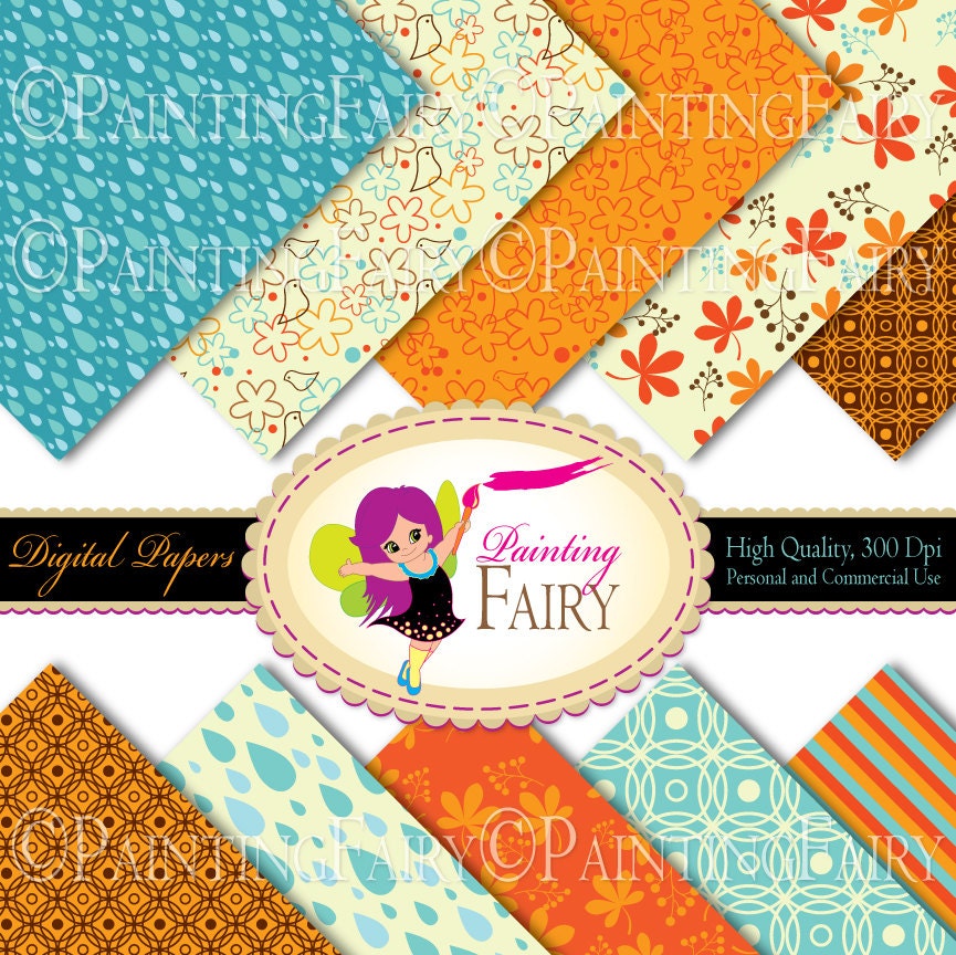 Digital scrapbook Paper pack Autumn Papers Fall background Bright scrapbooking Cute Bird Birds Birdie digital paper Colorful paper pf00050-1