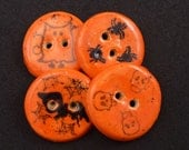 Halloween Buttons.  Handmade Ceramic Buttons. Set of 4.  Bat, Spider, Ghost and Skeleton.