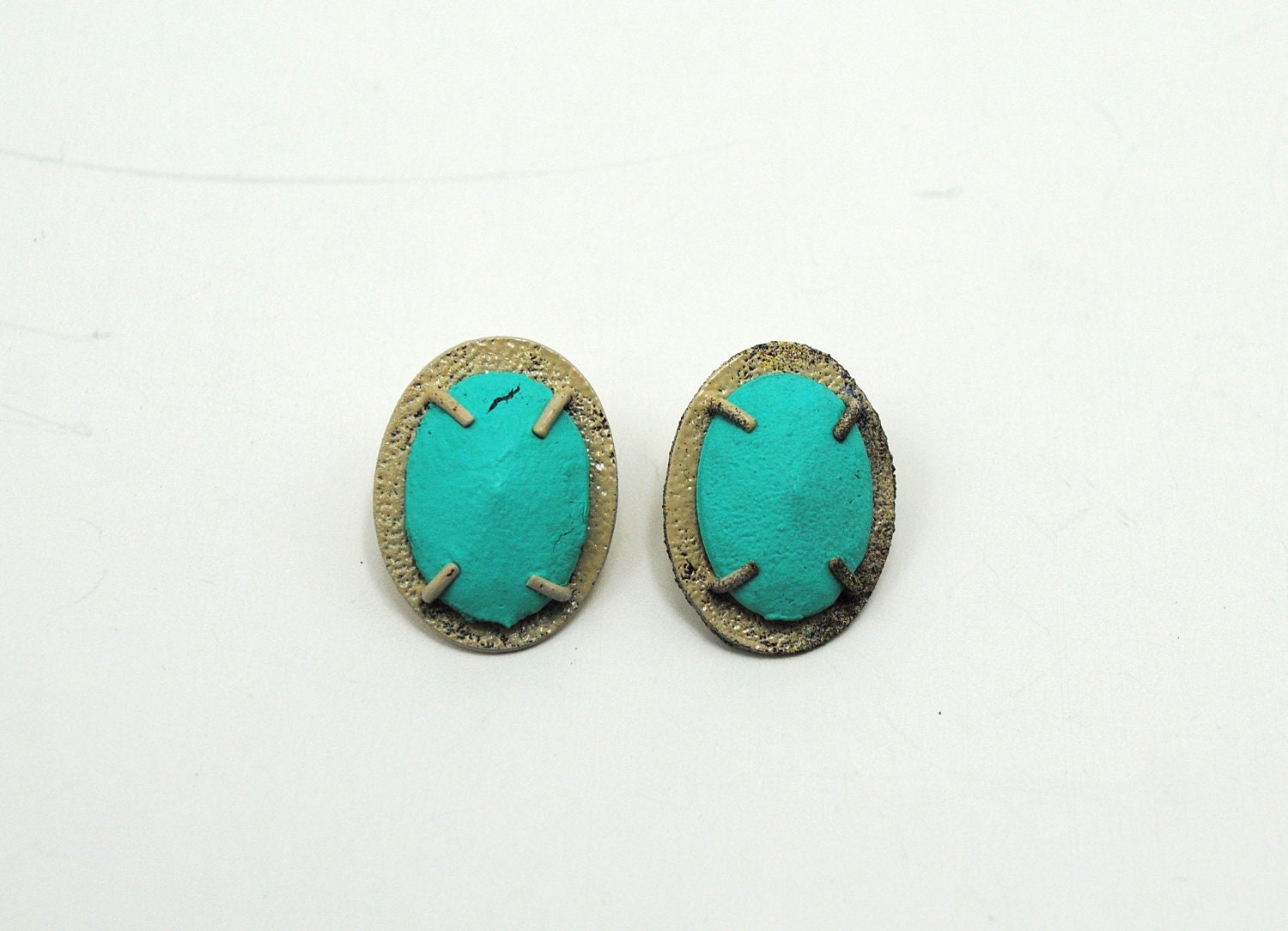 beige and teal gem stud earrings