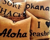 SALE: I heart Seashells Gray and White Mod Geo with Organic Burlap Decorative Pillow Cover 20" x 20"