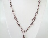 Brown Copper Wire Wrapped Pearl Bead Necklace , Maroon Wire Pendant Jewelry