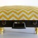 Suitcase Pet Bed, Extra Fluffy, Yellow Chevron Pillow, Grey Suitcase