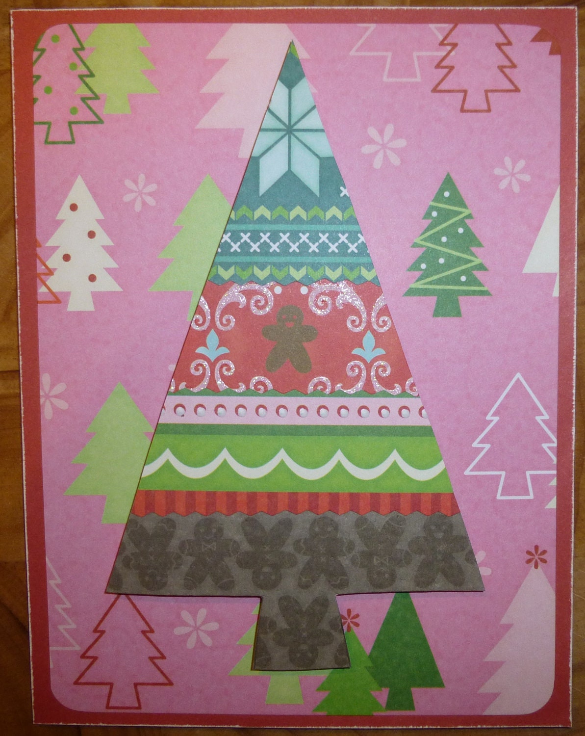 One dollar OFF - Handmade - Holiday - Christmas Card - Christmas Tree - Gingerbread Men - Cute