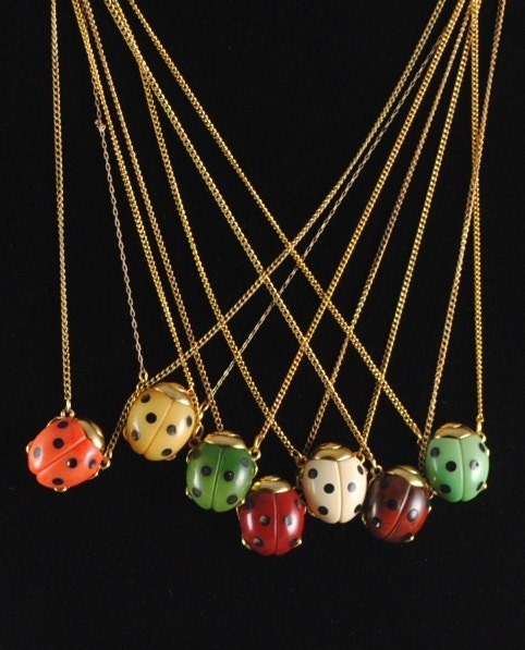 Ladybug Vintage Necklace 1960s Small GOOD LUCK Ladybug Pendant - ErikasCollectibles