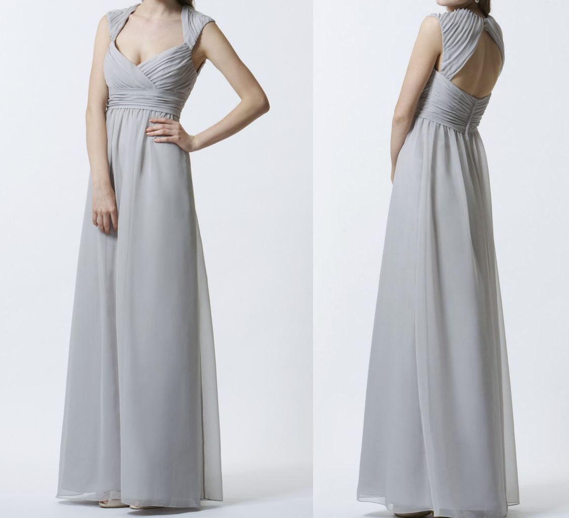 Straps Long Chiffon Gray Bridesmaid Dress, Wedding Party Dress, Prom Dress, Evening Dress