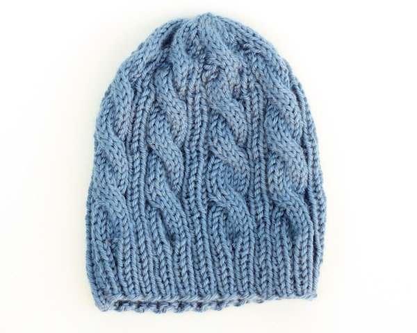 Cable Knit Hat - Blue Beanie - Light Country Blue - Acrylic Yarn