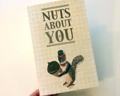 DIY Clever Romantic Squirrel Printable PDF Love Card Nuts About You for Valentines,  Anniversary, or I Love You, Woodland Animals