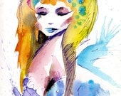 Watercolor Painting by Jen Tracy - Fairy Magic - Original Art from a Dr. Sketchy's Session