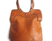 70s vintage large WHISKEY LEATHER leather shopper tote bag
