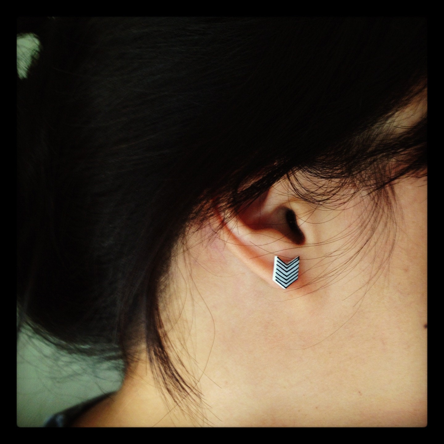 Hand Drawn Chevron Post Earrings Studs