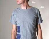 Eco t-shirt plaid pockets handmade heathered grey navy urban medium DOUBLE STASH