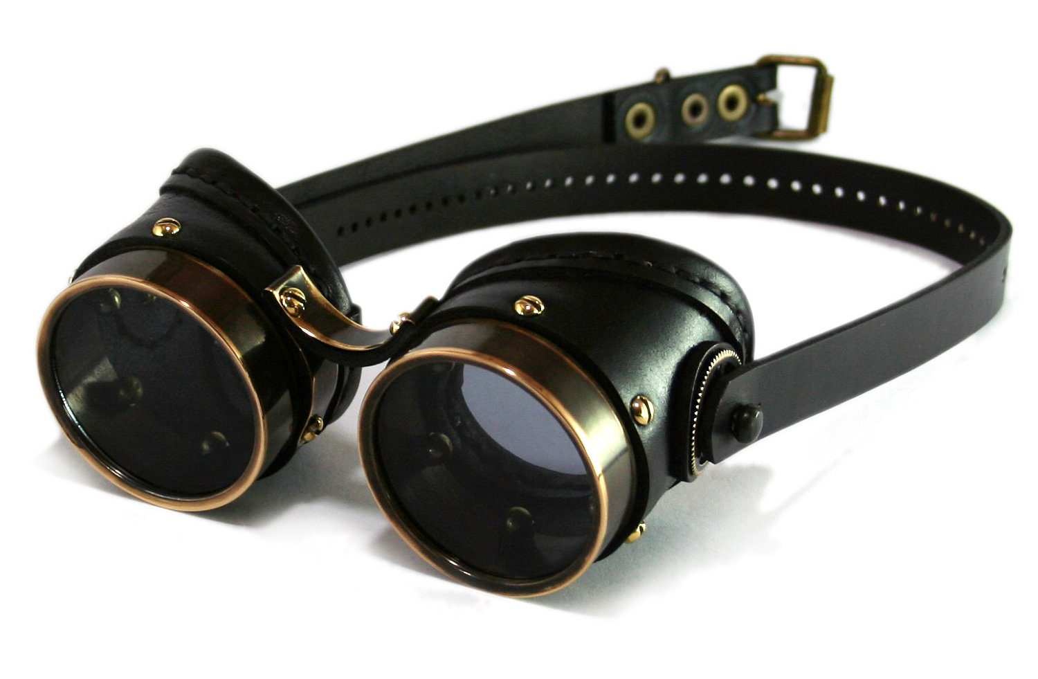 STEAMPUNK GOGGLES black leather blackened brass SMPL Light Frames