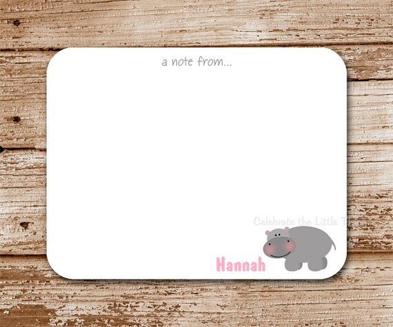 Set of 12 / Hippo Flat Note Cards / Thank You / Personalized Stationery / Hippopotamus Il_570xn