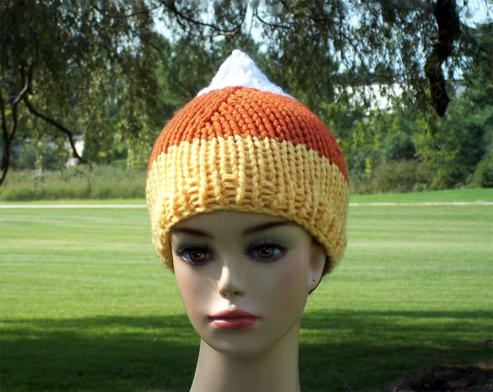 Knitting Pattern PIXIE HAT Candy Corn Beanie Elf Cap