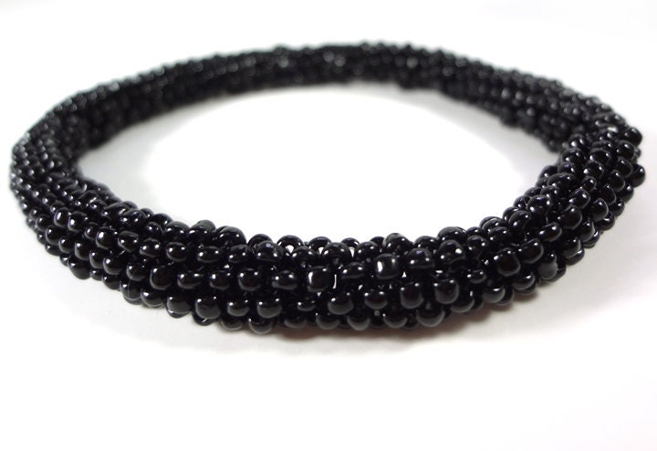 Circular Black Beaded Bangle Bracelet - MegansBeadedDesigns