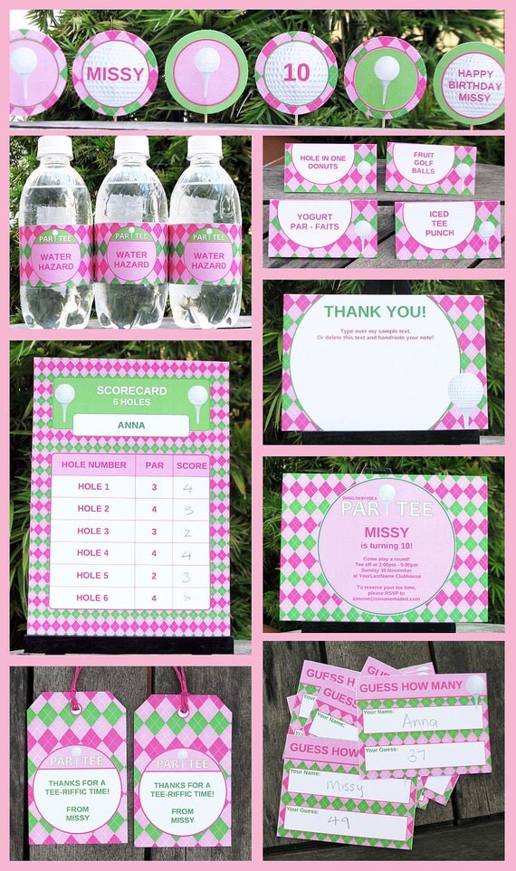 Girl Golf Party Invitation & Printable Party Collection, EDITABLE text - you personalize at home with Adobe Reader - INSTANT DOWNLOAD Il_570xn