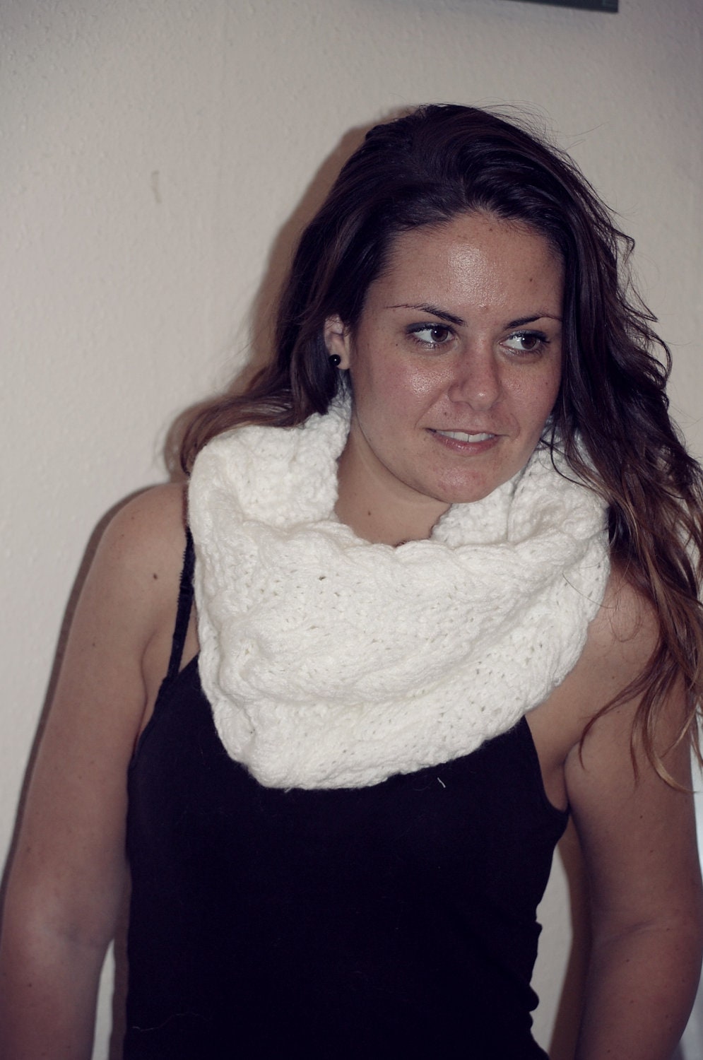 white snood scarf ,knitted scarf