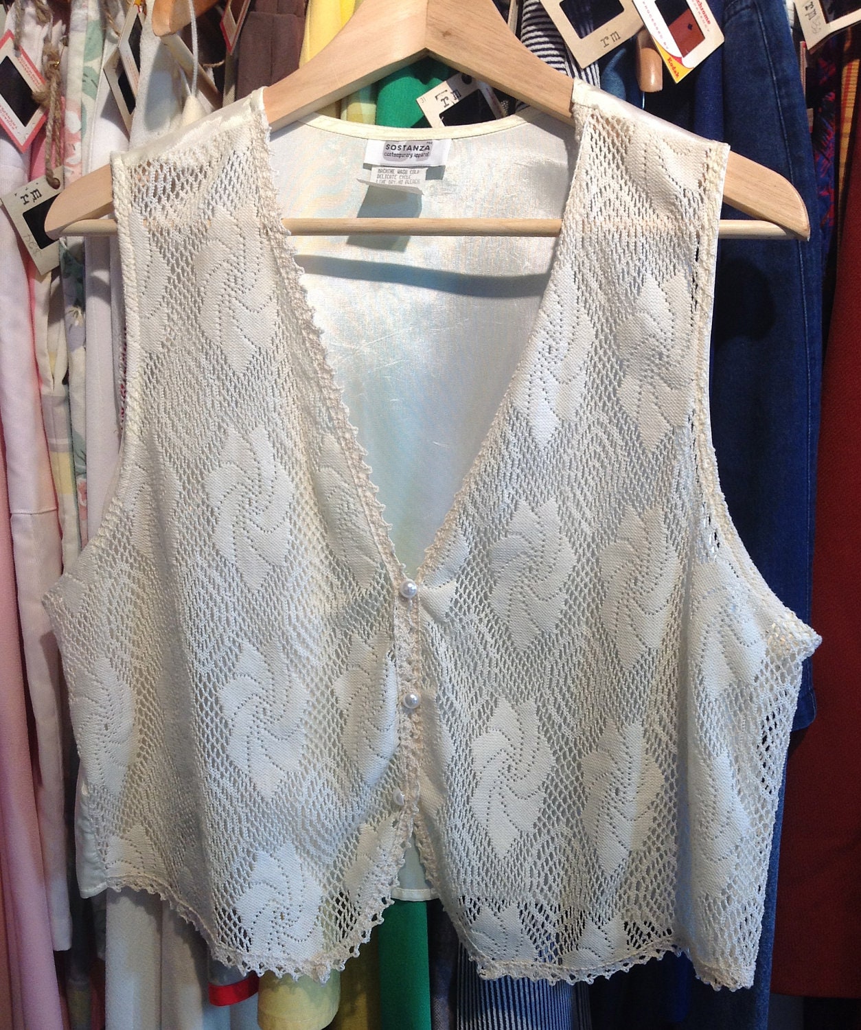 Vintage Sostanza Cream Crochet Vest - Size Large