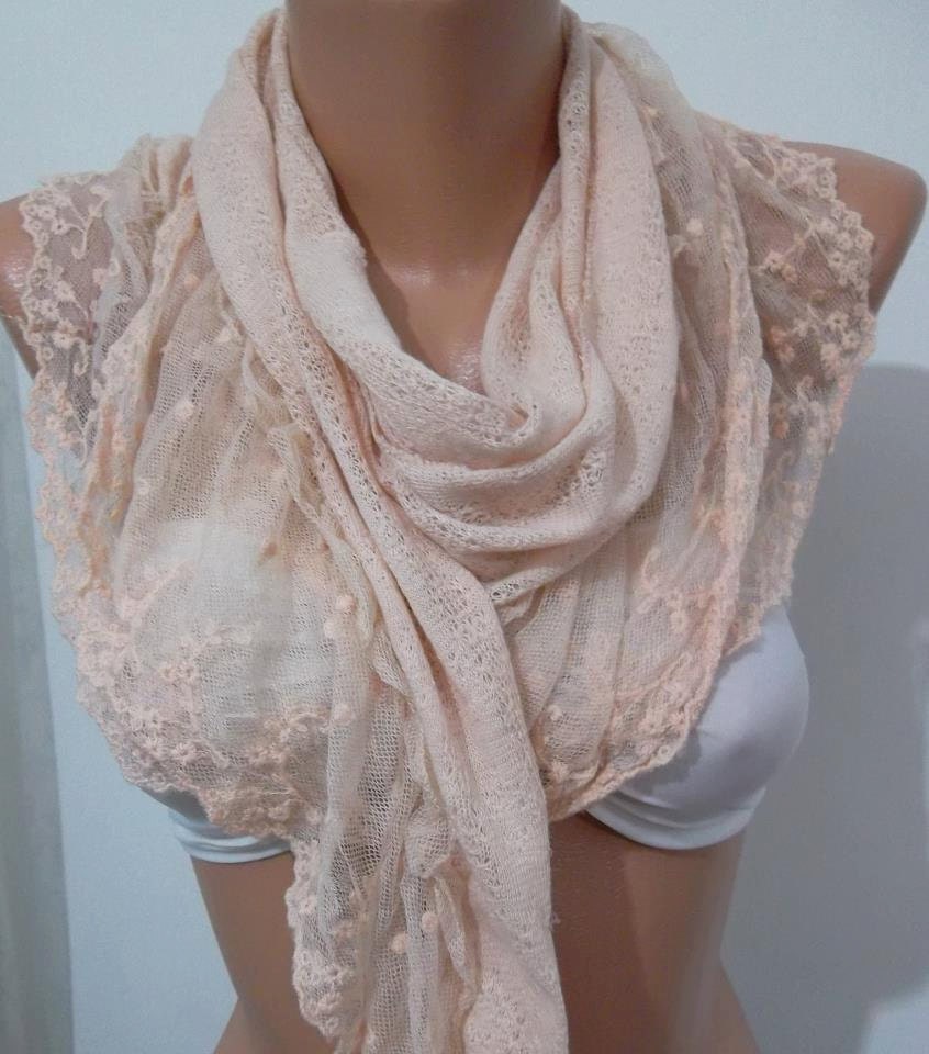 Elegant scarf feminine scarf....Cotton and lace....