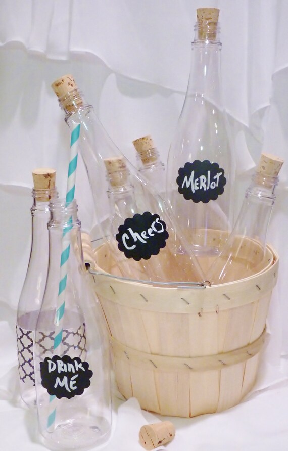 CORK BOTTLES 12oz- Sized Clear PLASTIC Wine Perfect BottleS (set of 6) -Chalkboard LabeLs -Strawberry Wine -WeddIng-Soroity Secrets Il_570xn