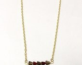 Geometric Tribal Triangle Necklace Garnet and Smokey Quartz gift for her under 25 Boho Indie Tribal Nature Inspired