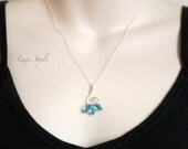 Pendant Necklace Sterling Silver Spiral Loop Swarovski Aqua Blue Beaded Handmade Eco Friendly Luxe Style Jewelry