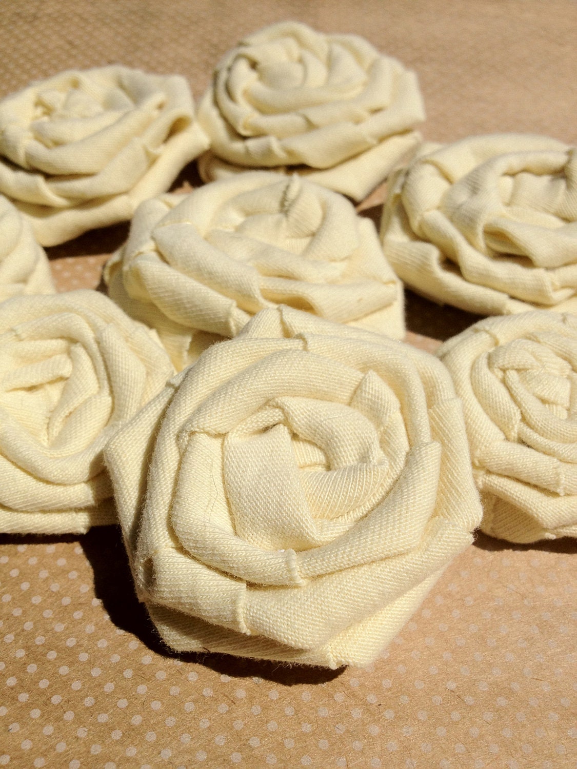8 Handmade Pale Yellow Fabric Roses