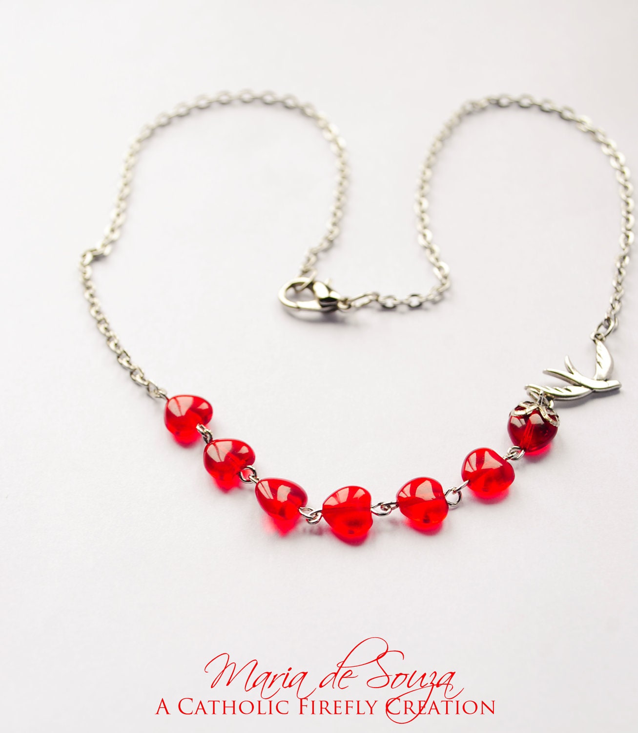 Silver and Glass Red Heart Holy Spirit Necklace