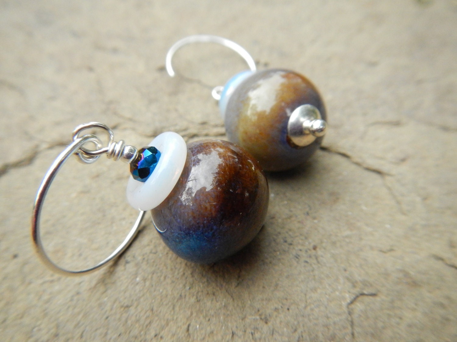 Sparkle of Saturn Earrings --  Gorgeous Porcelain Beads, Opalite Rings, Midnight Blue Crystals & Handcrafted Sterling Hoops // Hurricane Aid