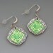 Silver and Enamel Emerald Green Hopsack Earrings. Octagonal shape, with square Enamelled Accents. Handmade