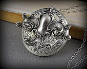 Steampunk Antique Silver Ox Brass, art nouveau, Large FLEUR DE LIS, Large Huge, French Paris Locket Necklace- Florrie