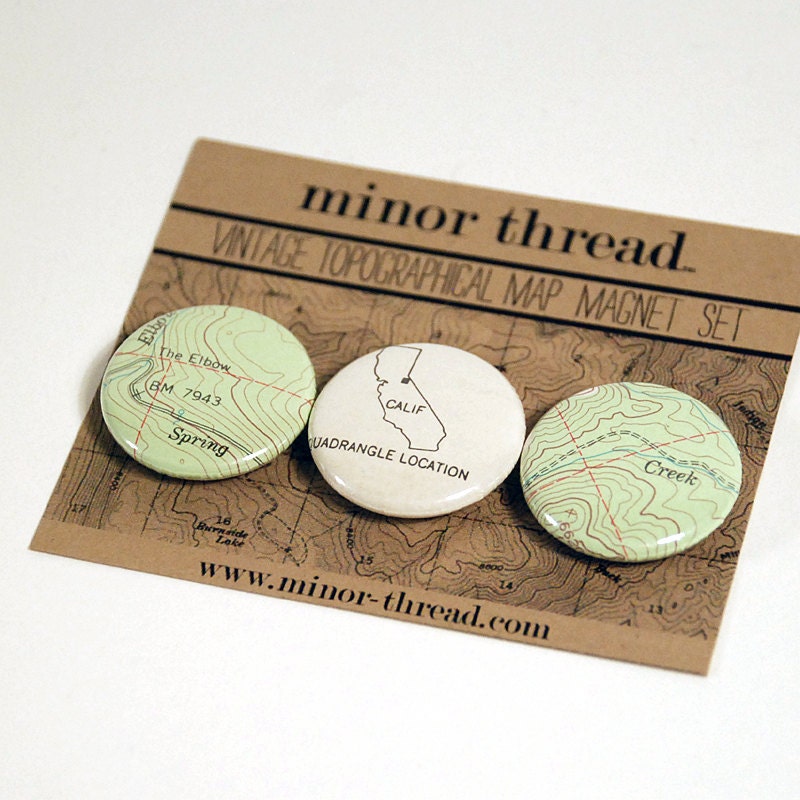 Topographical Map Magnet Set  Recycled Paper by Minor Thread Wedding Favor Idea