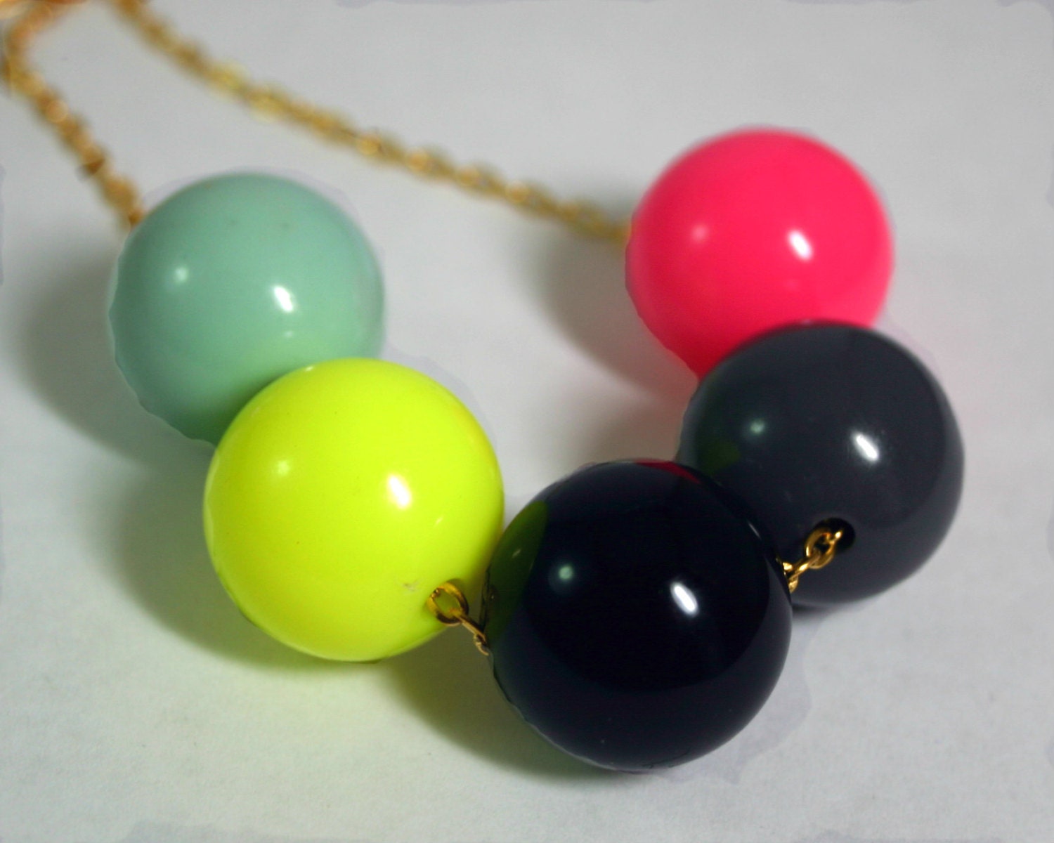 Gumball Necklace - Neon Pink Yellow Black Gray Seafoam Resin Plastic