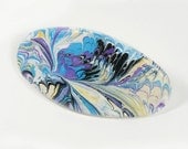 Oval Marbled Barrette "Arctic Blast" Turquoise and Lavender Hand Marbled Hair Accessory