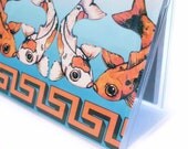 Checkbook Cover - Vivid Koi - turquoise orange and white koi fish check book cover