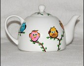 Birds of a Feather Hand Painted Ceramic Tea Pot