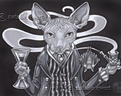 Lord Hairless with Pipe and Sherry 5x7 Signed Art Print